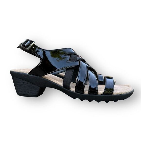 East 5th Women's Black Strappy Sandals Size 8.5 Block Heel Casual Memory Foam - Picture 1 of 12